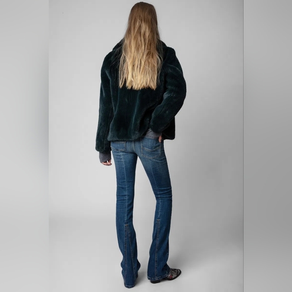 ZADIG & VOLTAIRE Freeze Faux Fur Coat Black/Green 3-Pocket Front Zip Close M/L - Picture 6 of 16